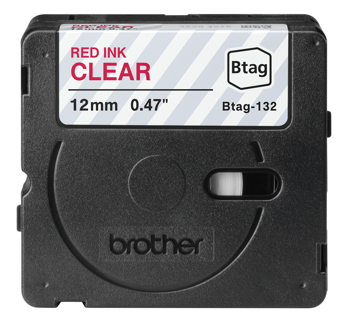 Ptouch Brother BTAG-132 Schriftband – Rot auf Transparent – 12 mm × 4 m, nicht laminiert – für PT-N10/N20/N25BT