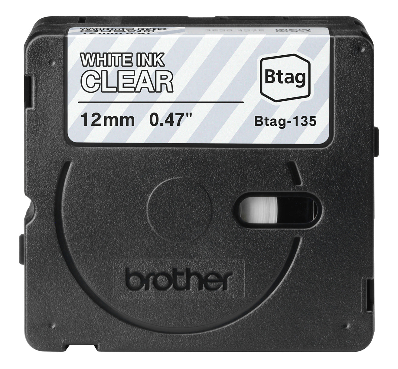 Ptouch Brother BTAG-135 Schriftband – weiss/transparent – 12 mm × 4 m, nicht laminiert – für Brother PT-N10/N20/N25BT
