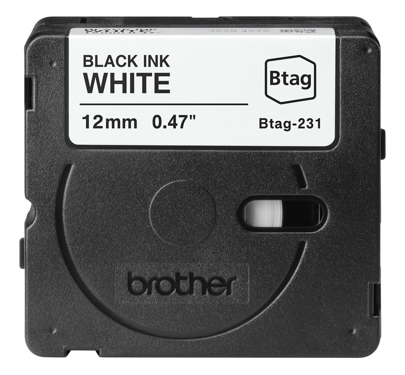 Ptouch Brother BTAG-231 Schriftband – schwarz auf weiss – 12 mm × 4 m, nicht laminiert – für Brother PT-N10/N20/N25BT