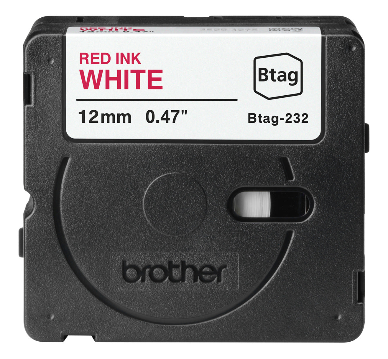 Ptouch Brother BTAG-232 Schriftband – rot auf weiss – 12 mm × 4 m, nicht laminiert – für Brother PT-N10/N20/N25BT