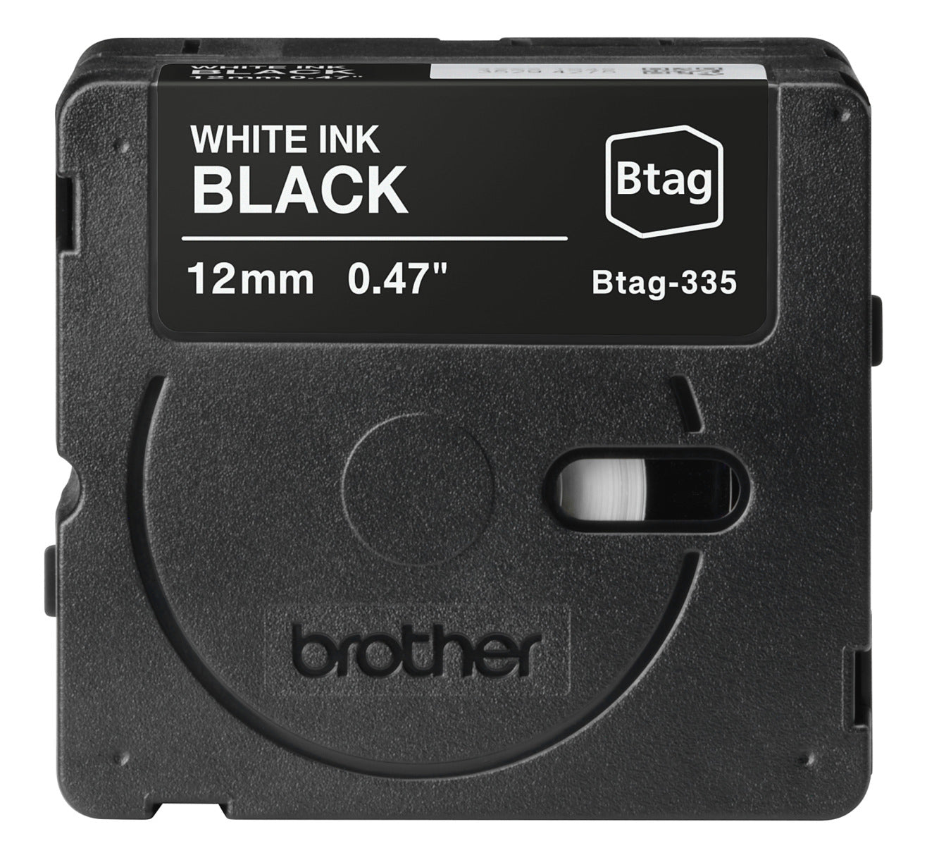 Ptouch Brother BTAG-335 Schriftband – schwarz auf weiss – 12 mm × 4 m, nicht laminiert – für PT-N10/N20/N25BT
