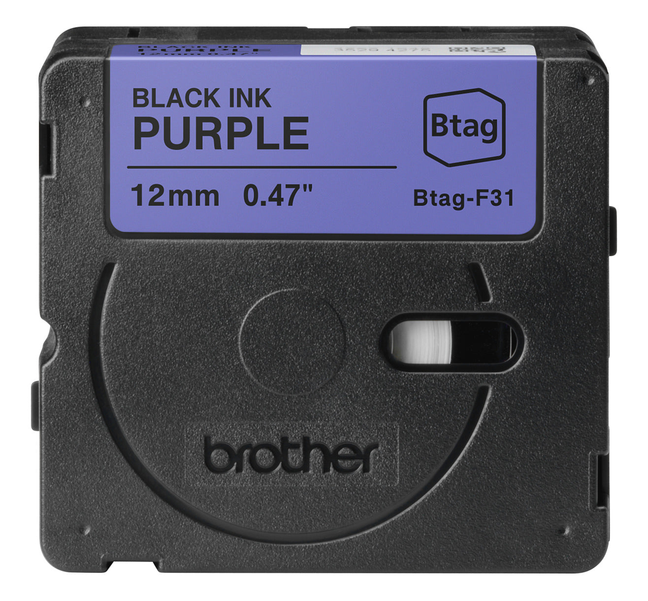 Ptouch Brother BTAG-F31 Schriftband – Schwarz auf Lila – 12 mm × 4 m, nicht laminiert – für PT-N10/PT-N20/PT-N25BT