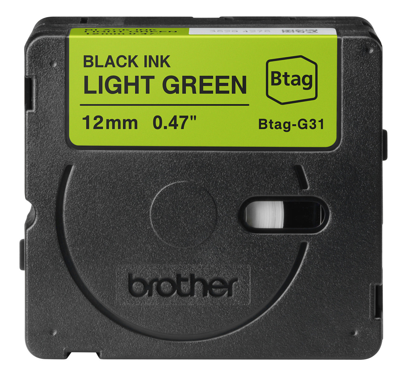 Ptouch Brother BTAG-G31 Schriftband – Schwarz auf Hellgrün – 12 mm × 4 m, nicht laminiert – für Brother P-touch