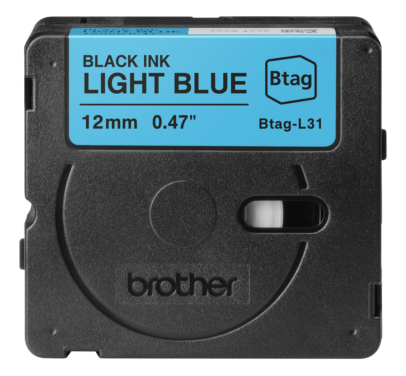 Ptouch Brother BTAG-L31 Schriftband – Schwarz auf Hellblau – 12 mm × 4 m, nicht laminiert – für Brother P-touch