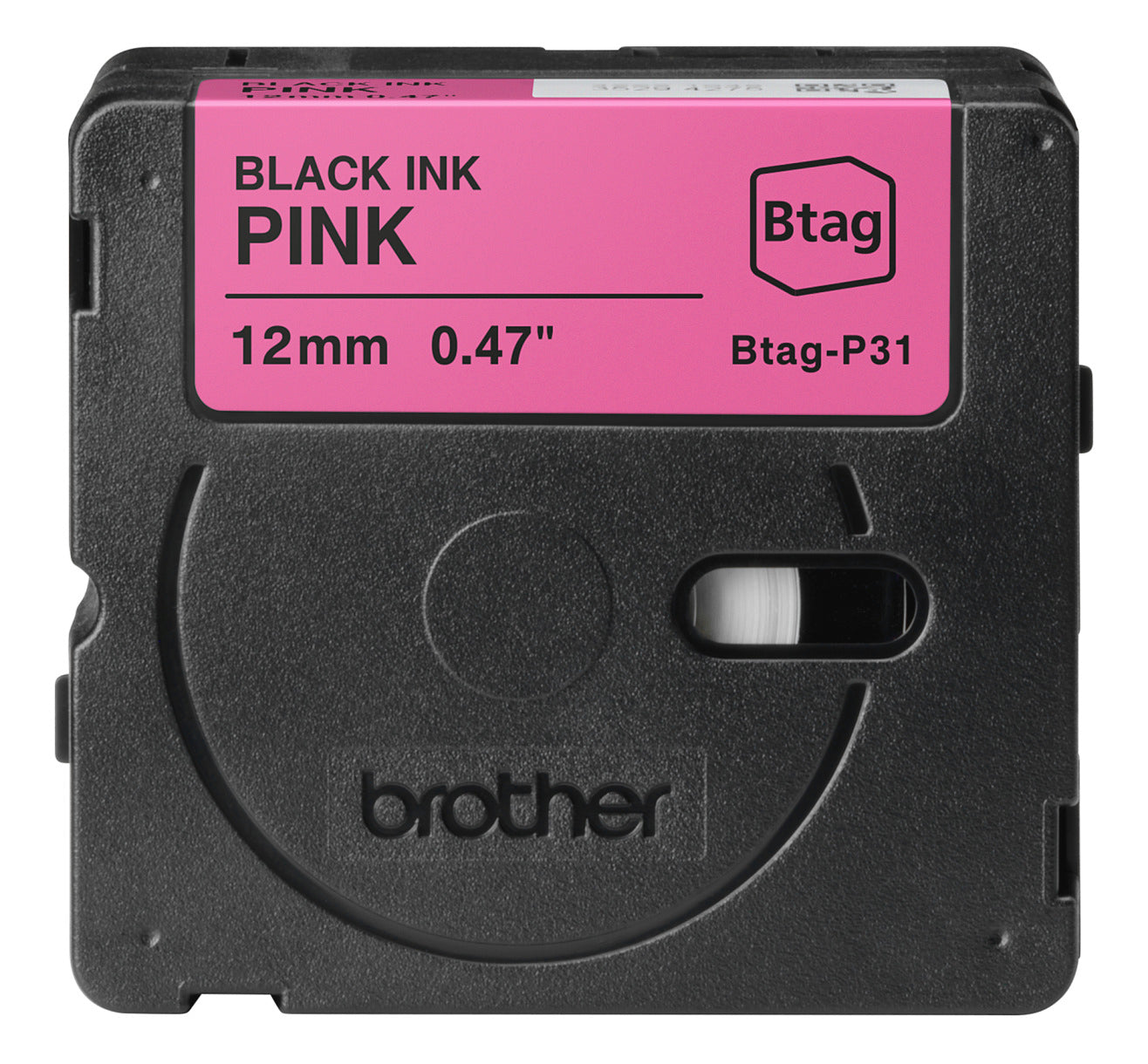 Ptouch Brother BTAG-P31 Schriftband – Schwarz auf Pink – 12 mm × 4 m, nicht laminiert – für Brother P-touch