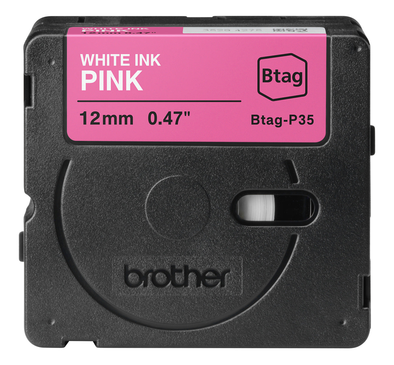 Ptouch Brother BTAG-P35 Schriftband – weiss/pink – 12 mm × 4 m, nicht laminiert – für Brother PT-N10/N20/N25BT