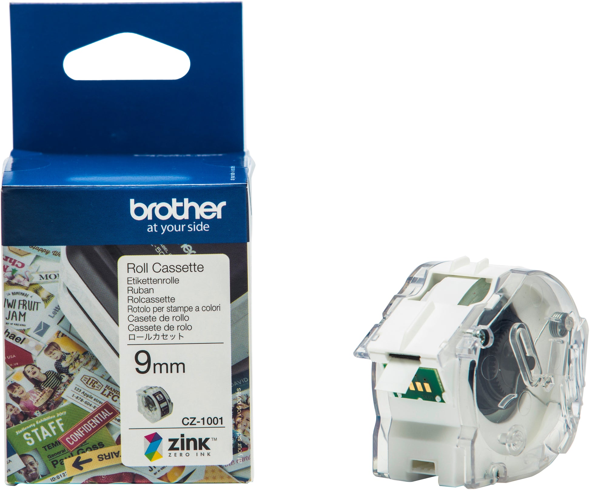 Ptouch Brother CZ-1001 – Endlos-Etiketten 9 mm × 5 m – Papier, farbig – ZINK – für Brother VC-500W