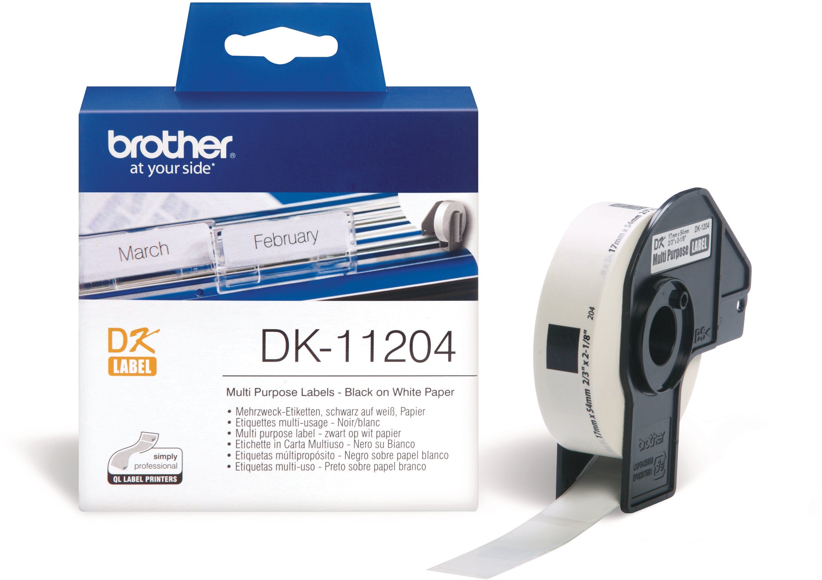 Ptouch Brother DK-11204 – Etiketten (Rolle) 17 × 54 mm – Papier, weiss – Thermodirekt – für Brother QL-500/550