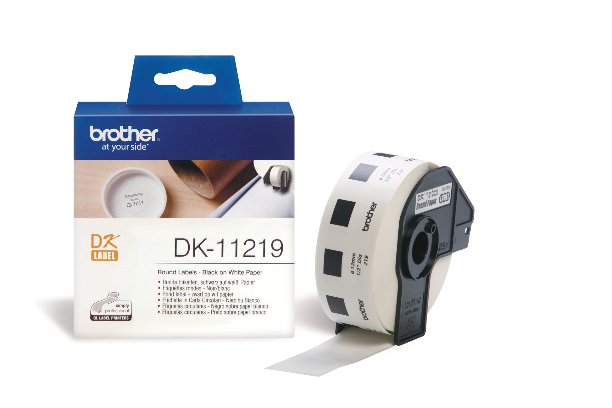 Ptouch DK-11219 – Etiketten (Rolle) Ø 12 mm – Thermodirekt – 1'200 Etiketten/Rolle – für Brother QL-500/550