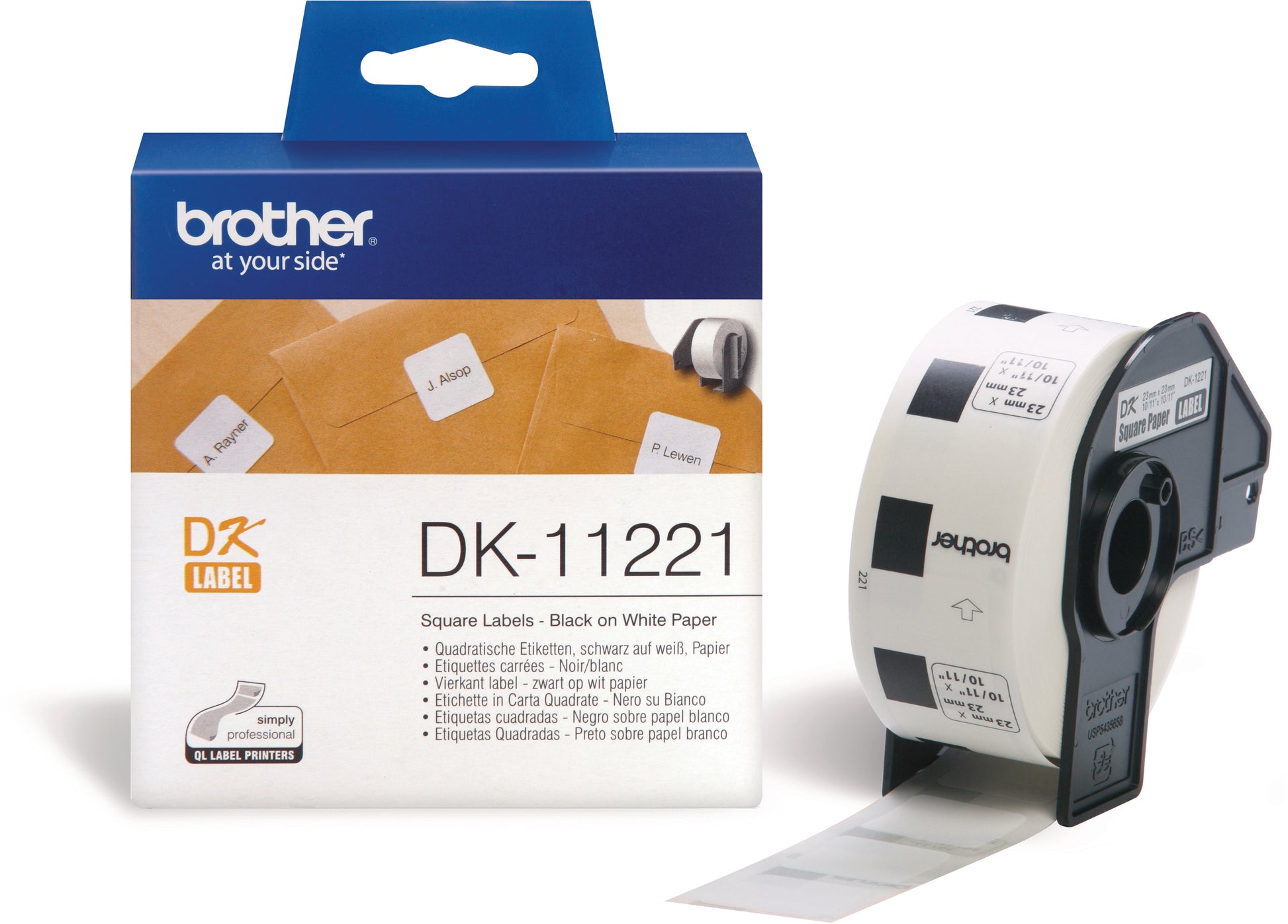Ptouch Brother DK-11221 – Etiketten (Rolle) 23 × 23 mm – Thermodirekt – 1000 Etiketten/Rolle – für Brother QL‑500