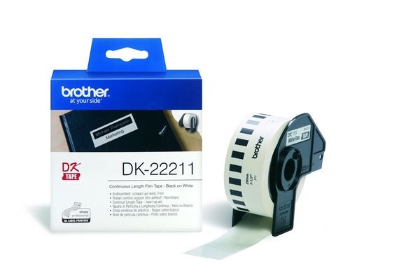 Ptouch Brother DK-22211 – Endlos-Etiketten 29 × 15,24 m – Folie, Weiss – für Brother QL-500/550