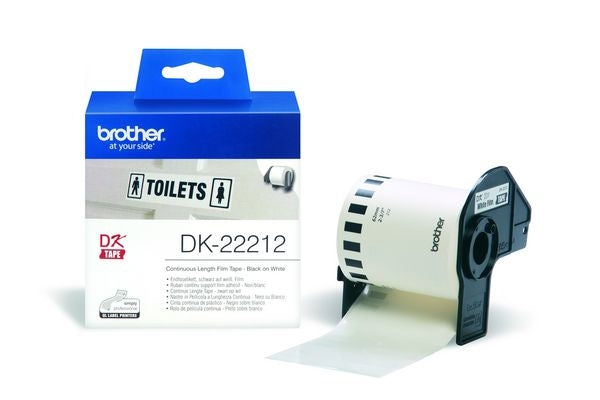 Ptouch Brother DK-22212 – Endlos-Etiketten 62 × 15,24 m – Folie, Weiss – für Brother QL-500/550