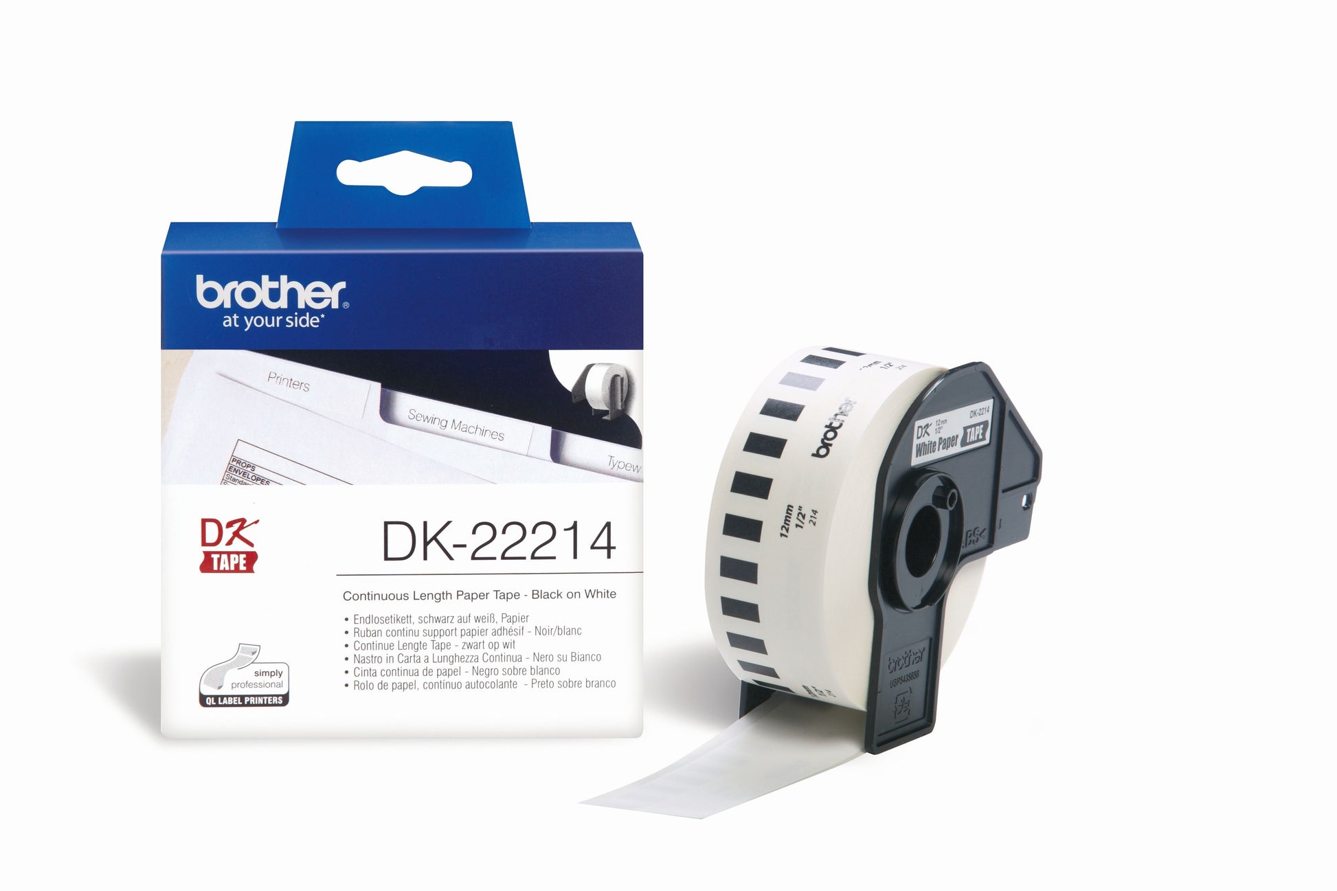 Ptouch Brother DK-22214 – Endlos-Etiketten 12 mm × 30,48 m – Papier – Thermodirekt – für Brother QL-500/550