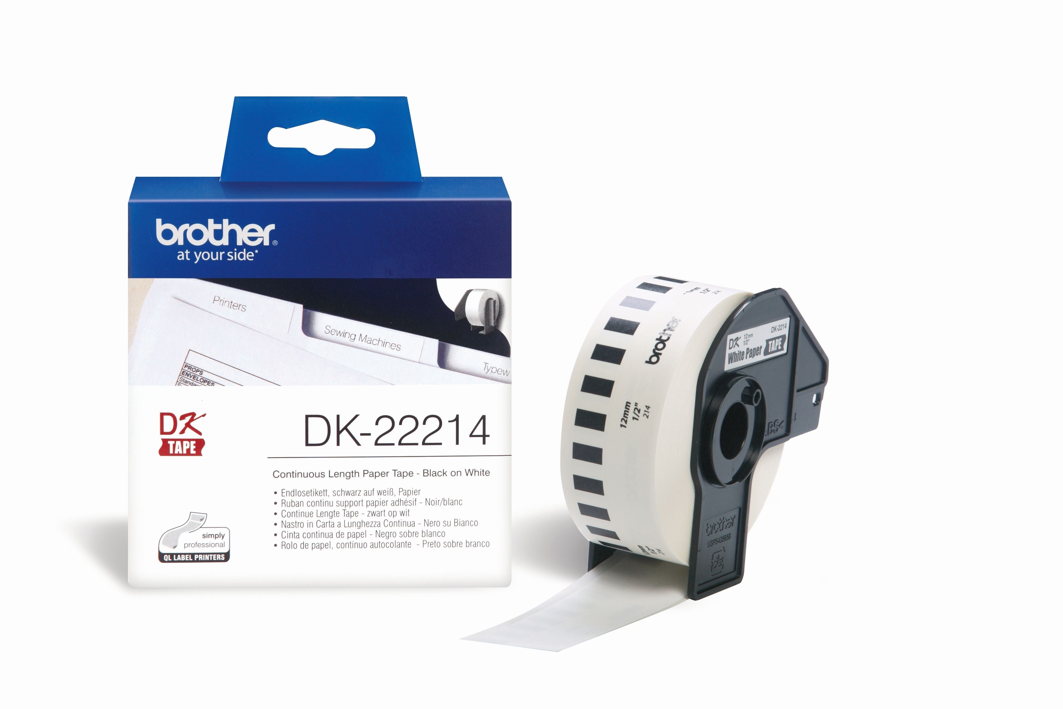Ptouch Brother DK-22214 – Endlos-Etiketten 12 mm × 30,48 m – Papier – Thermodirekt – für Brother QL-500/550