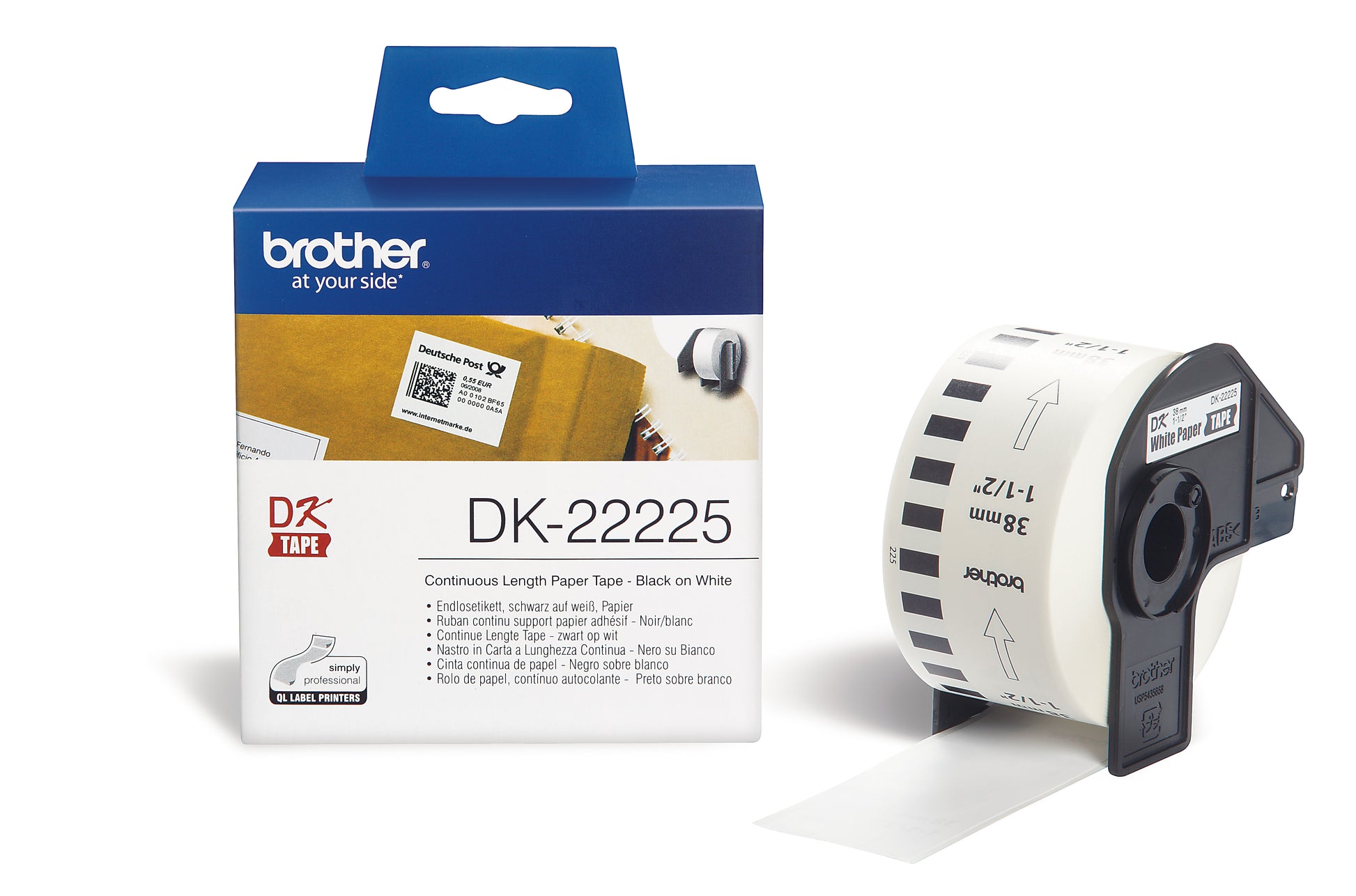 Ptouch Brother DK-22225 – Endlos-Etiketten 38 × 30,48 m – Weiss – für Brother QL-1050