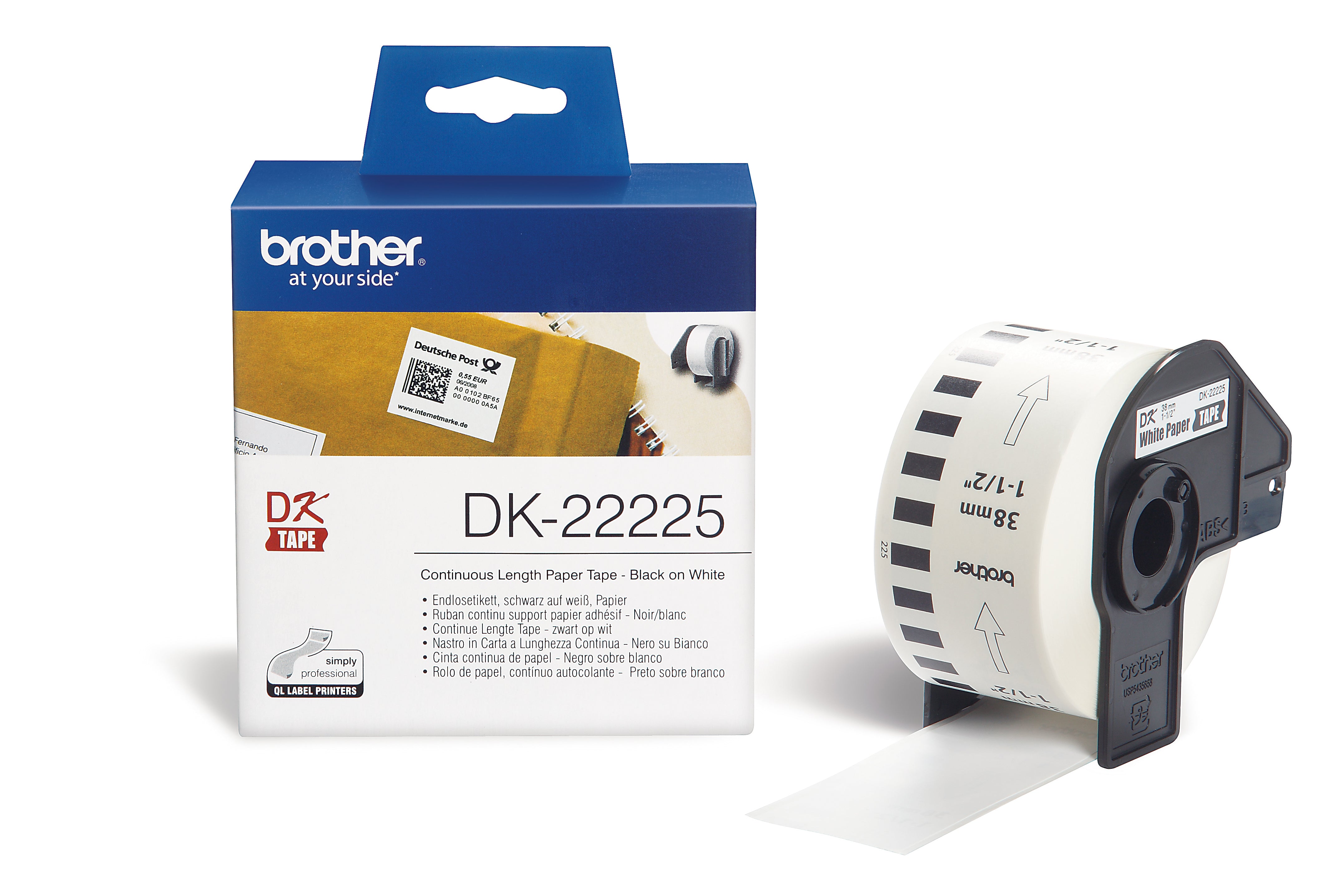 Ptouch Brother DK-22225 – Endlos-Etiketten 38 × 30,48 m – Weiss – für Brother QL-1050