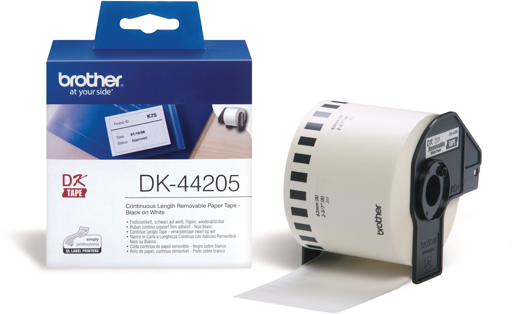 Ptouch Brother DK-44205 – Endlos-Etiketten 62 × 30,48 m – Weiss – für Brother QL-500/550