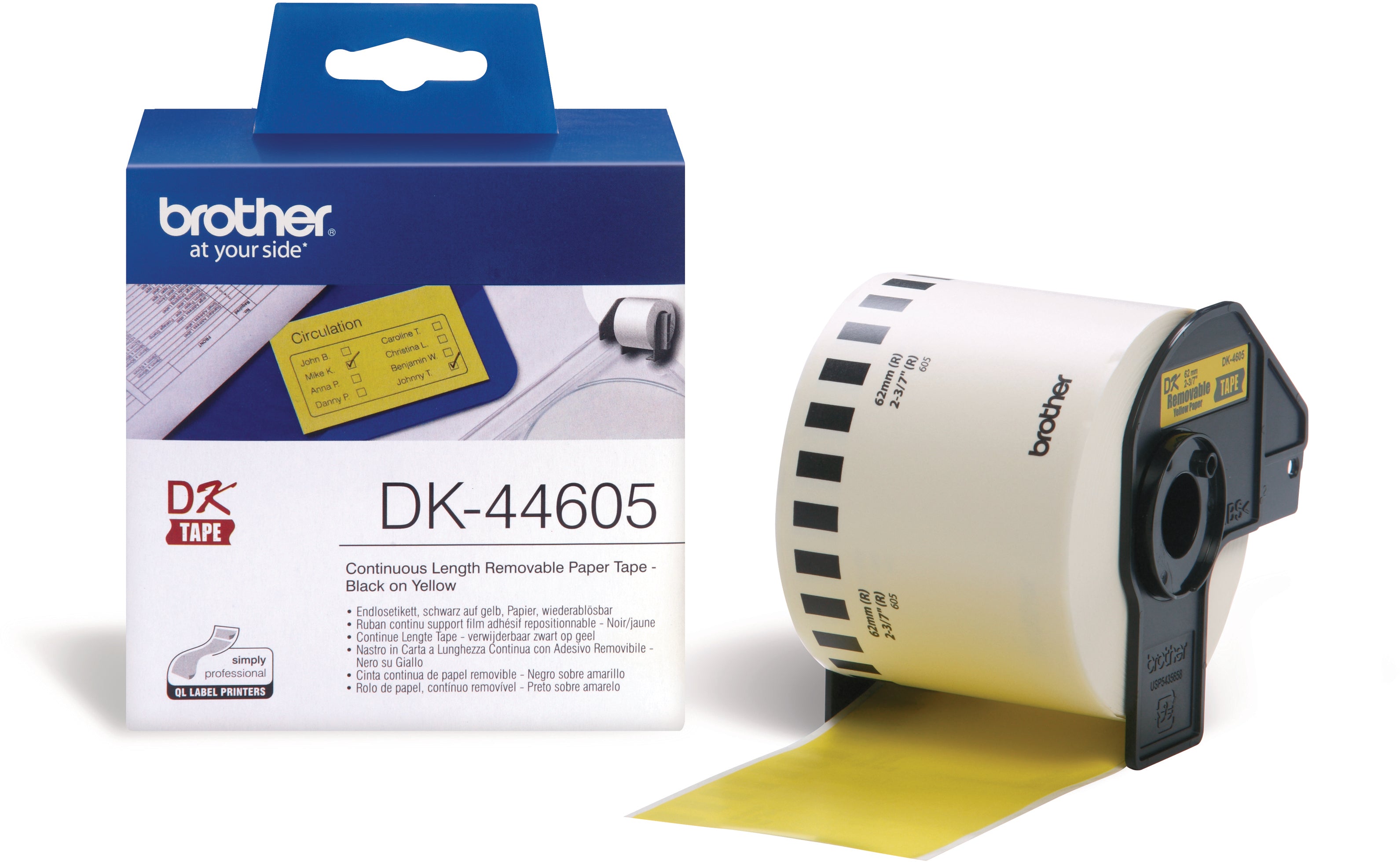Ptouch DK-44605 – Endlos-Etiketten 62 × 30,48 m – Gelb – für QL-500/550