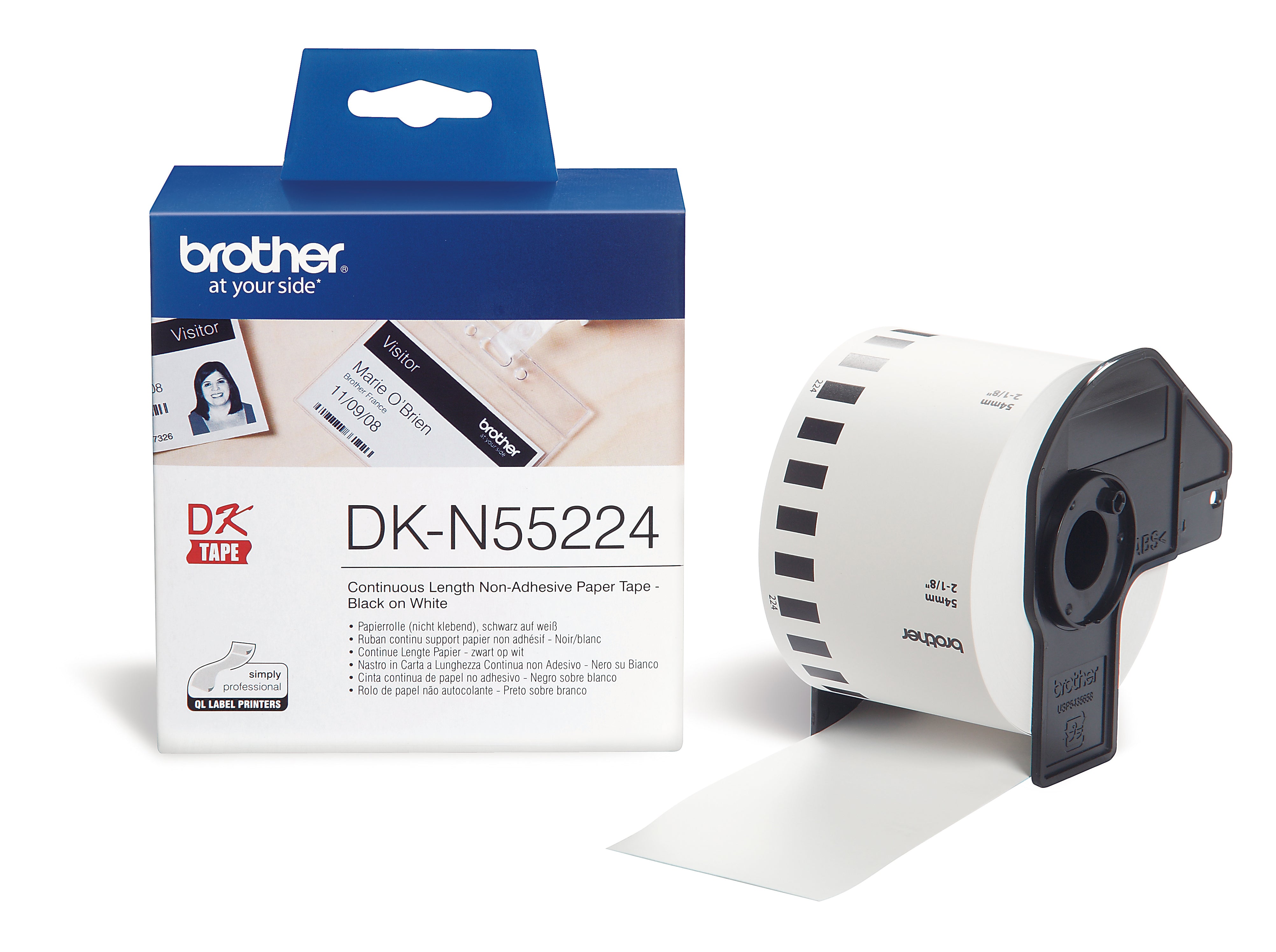 Ptouch DK-N55224 – Endlos-Etiketten 54 mm × 30,48 m – Papier, Weiss – Thermodirekt – für Brother QL-1050