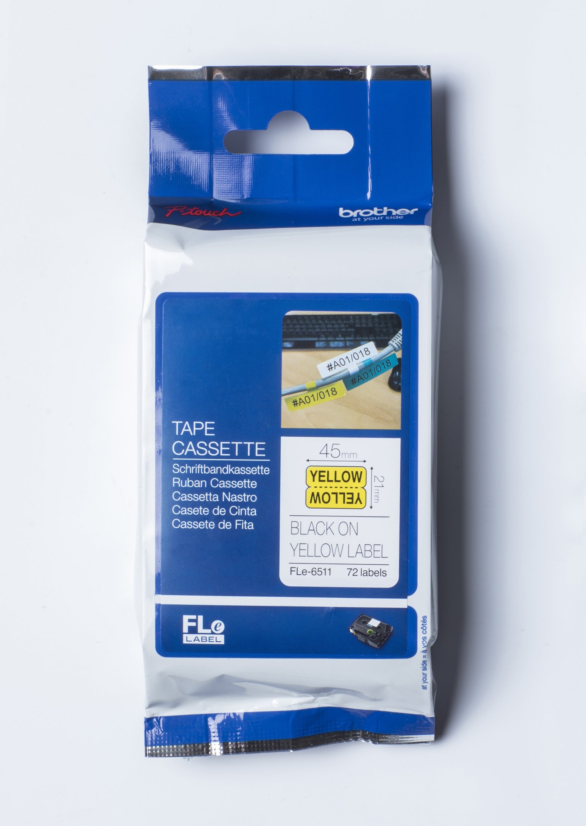 Ptouch FLE-6511 – Einzelfähnchen 21 × 45 mm – Schwarz/Gelb – für PTP900W