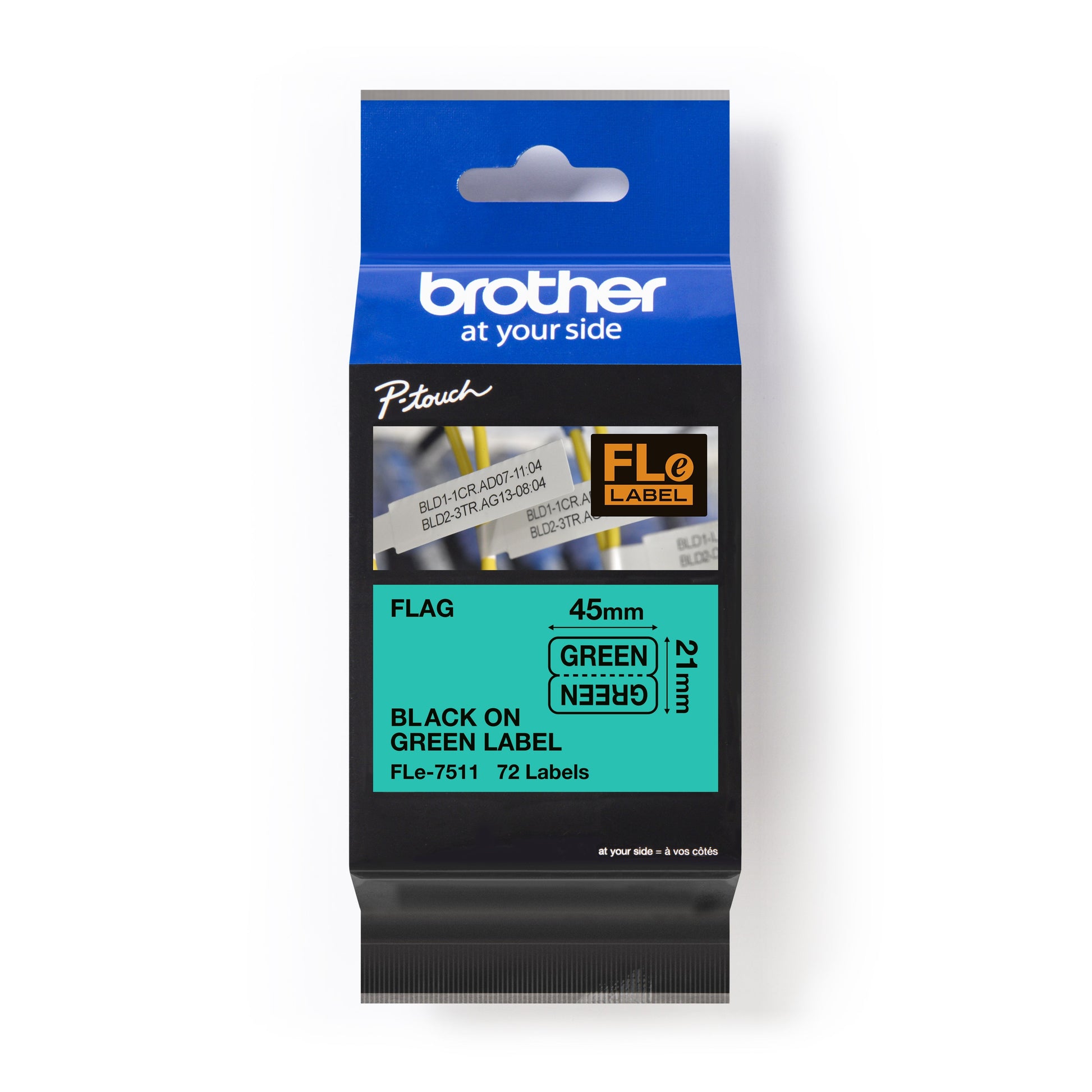 PTOUCH FLE-7511 – Einzelfähnchen 21 × 45 mm – Schwarz/Grün – für PTP900W