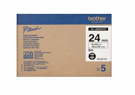Ptouch Brother HG-E651 Schriftband – Schwarz auf Gelb – 24 mm × 8 m, 5er-Pack – für Brother P-touch 9700PC/9800PCN