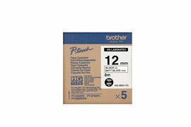 Ptouch Brother HGM-931 Schriftband – schwarz auf matt-silber – 12 mm × 8 m – für Brother P-touch – 5er-Pack