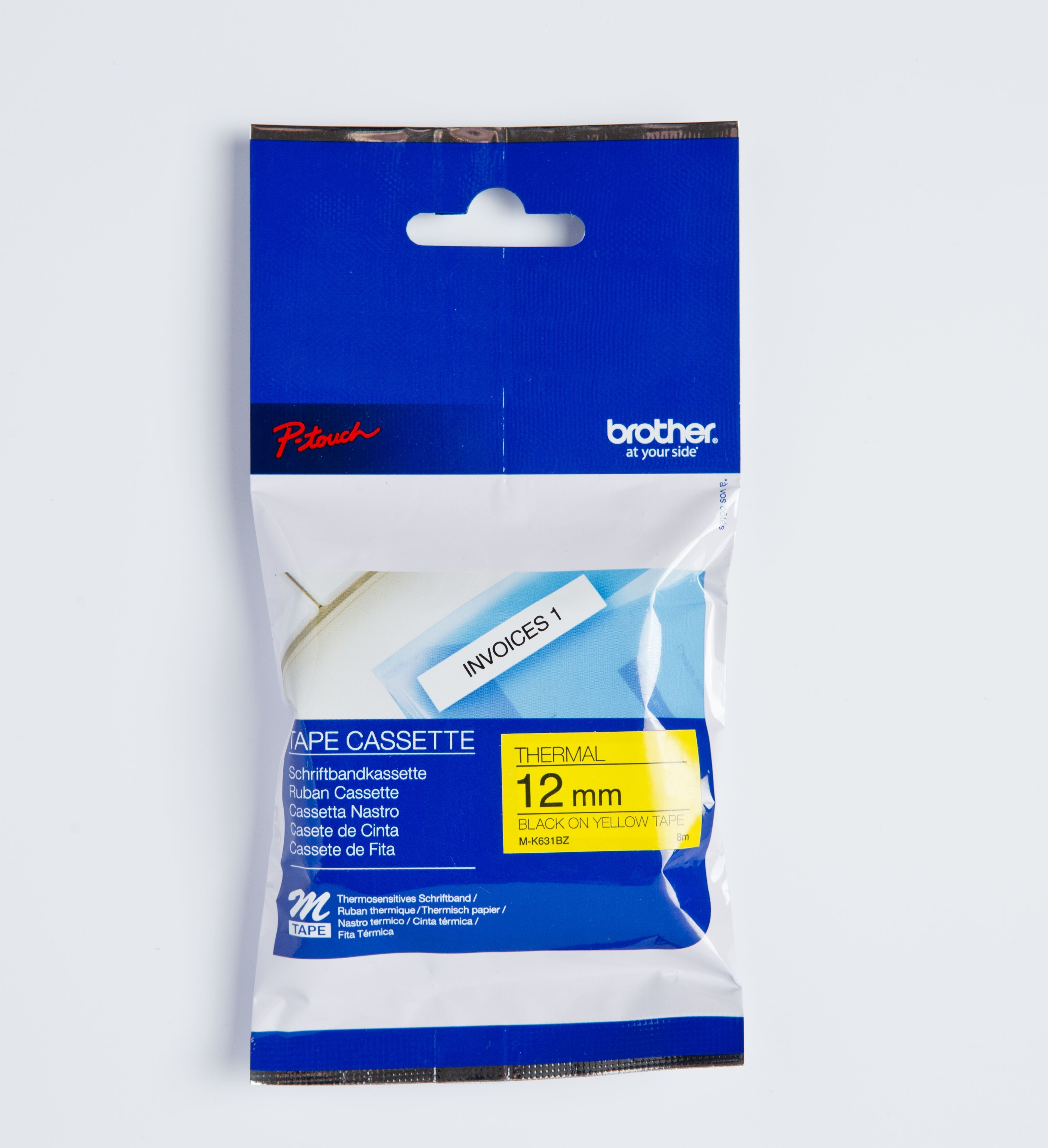 Ptouch Brother M-K631BZ Schriftband – Schwarz auf Gelb – 12 mm × 8 m, nicht laminiert – für Brother P-touch