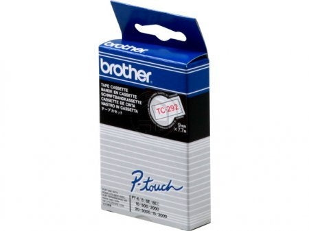 Ptouch Brother TC-292 Schriftband – Rot auf Weiss – 9 mm × 7,7 m, laminiert – für Brother P-touch