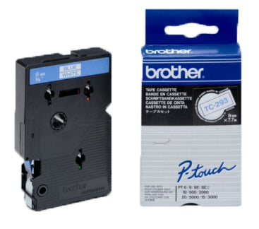 Ptouch Brother TC-293 Schriftband – Blau auf Weiss – 9 mm × 7,7 m, laminiert – für Brother P-touch