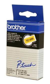 Ptouch Brother TC-691 Schriftband – Schwarz auf Gelb – 9 mm × 7,7 m, laminiert – für Brother P-touch