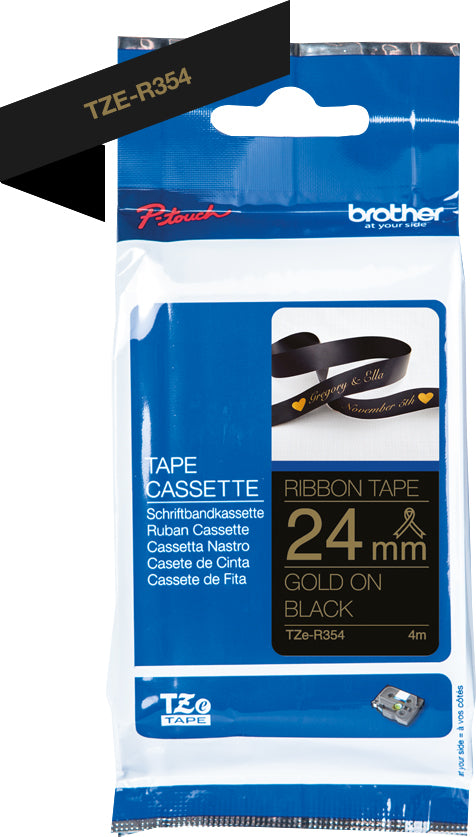 Ptouch Brother TZe-R354 Textil-/Satinband – schwarz auf weiss – 19 mm × 4 m, Satin – für Brother P-touch