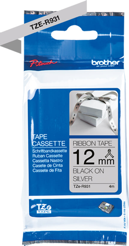 Ptouch Brother TZe-R931 Textil-/Satinband – schwarz auf weiss – 4 m – für Brother P-touch