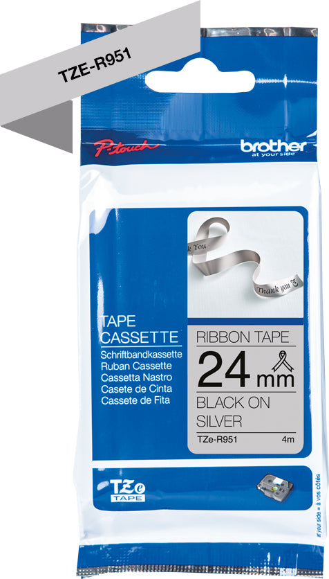Ptouch Brother TZe-R231 Textil-/Satinband – schwarz auf weiss – 24 mm × 4 m – für Brother P-touch