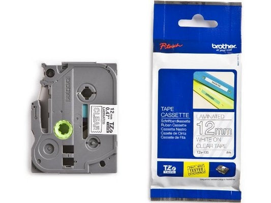 Ptouch Brother TZe-135 Schriftband – weiss auf klar – 12 mm × 8 m, laminiert – für Brother P-touch