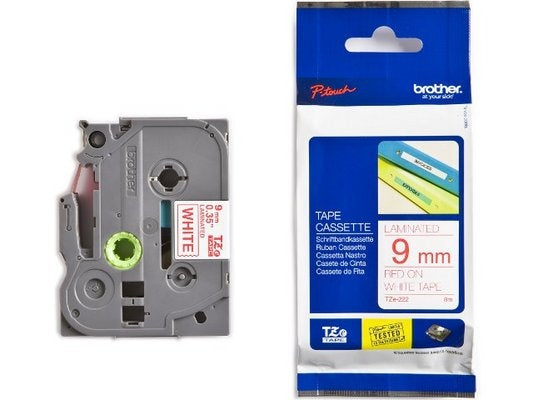 Ptouch Brother TZe-222 Schriftband – Rot auf Weiss – 9 mm × 8 m, laminiert – für Brother P-touch
