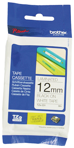 Ptouch Brother TZe-231 Schriftband – Schwarz auf Weiss – 12 mm × 8 m, laminiert – für Brother P-touch
