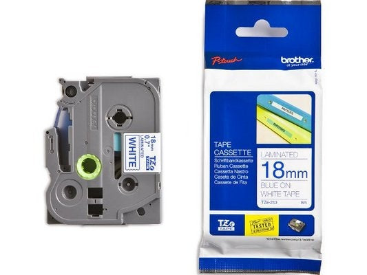 Ptouch Brother TZe-243 Schriftband – Blau auf Weiss – 18 mm × 8 m, laminiert – für Brother P-touch