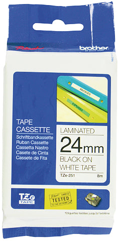 Ptouch Brother TZe-251 Schriftband – Schwarz auf Weiss – 24 mm × 8 m, laminiert – für Brother P-touch