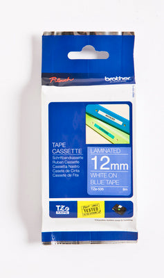 Ptouch Brother TZe-535 Schriftband – weiss auf blau – 12 mm × 8 m, laminiert – für Brother P-touch