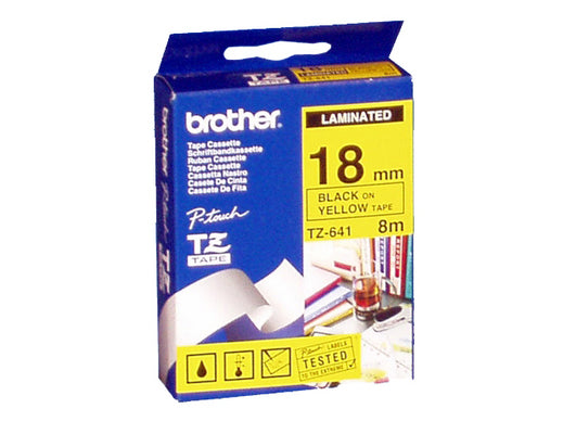 Ptouch Brother TZe-641 Schriftband – Schwarz auf Gelb – 18 mm × 8 m, laminiert – für Brother P-touch