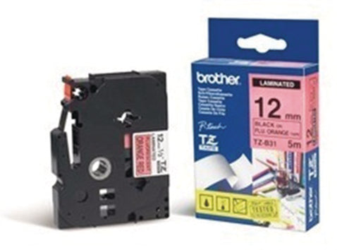 Ptouch Brother TZe-B31 fluoreszierendes Schriftband – schwarz auf orange – 12 mm × 5 m, laminiert – für Brother P-touch