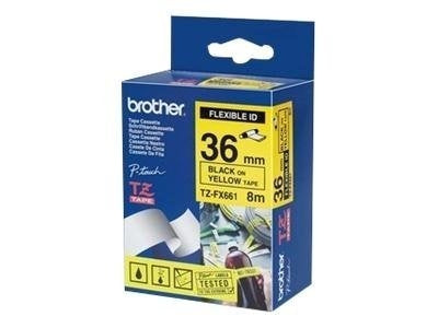 Ptouch Brother TZe-FX661 Flexibles Schriftband – Schwarz auf Gelb – 36 mm × 8 m, laminiert – für Brother P-touch