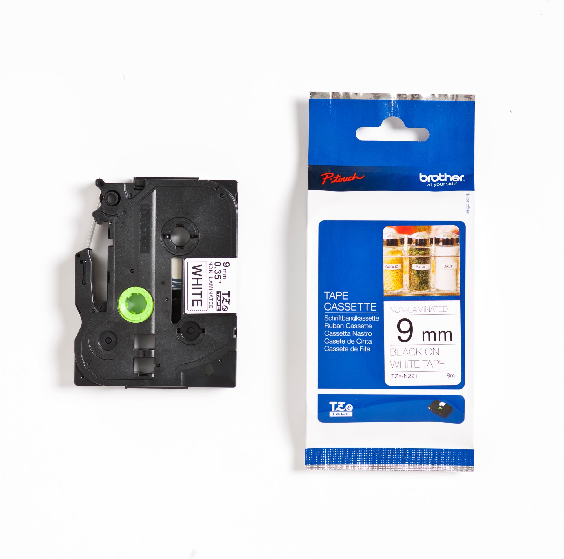 Ptouch Brother TZe-N221 Schriftband – Schwarz auf Weiss – 9 mm × 8 m, nicht laminiert – für Brother PT-300