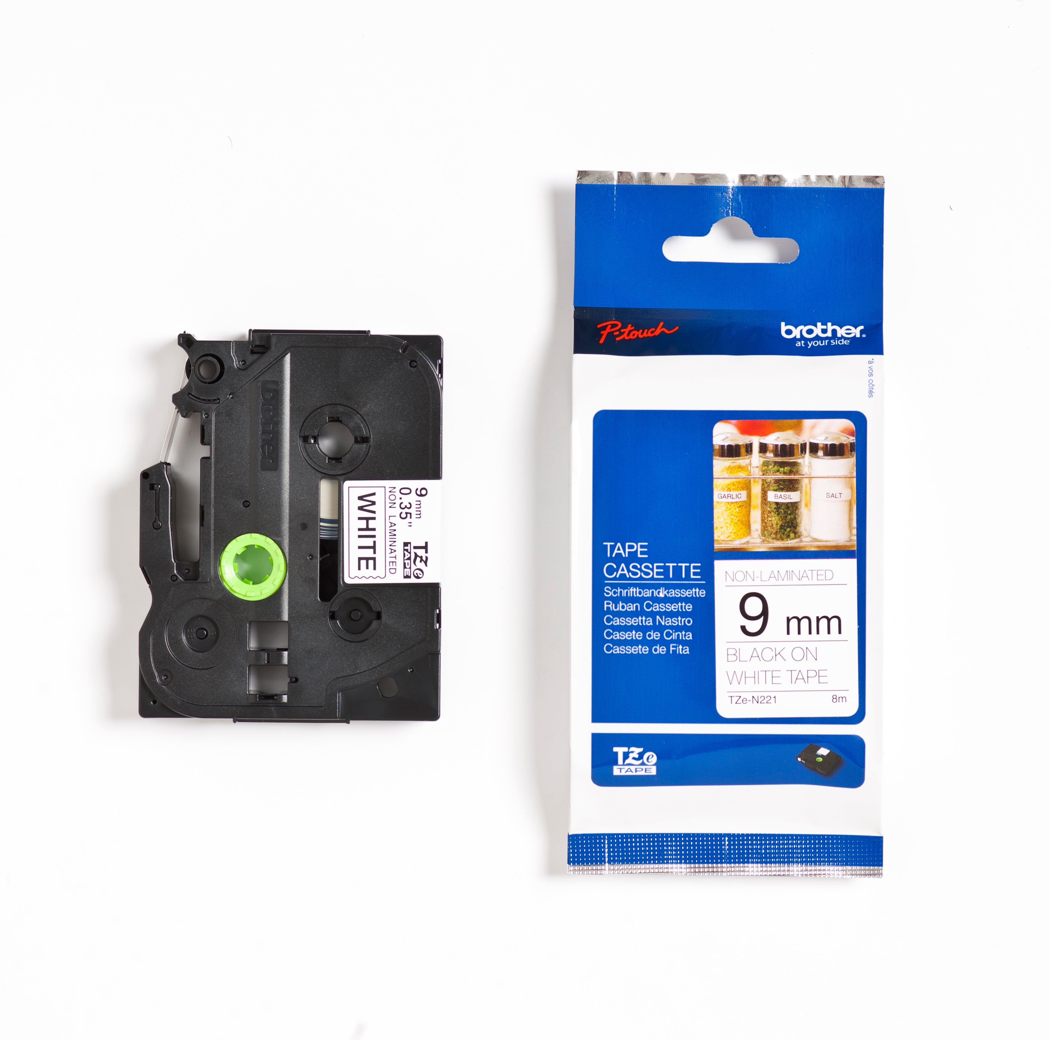 Ptouch Brother TZe-N221 Schriftband – Schwarz auf Weiss – 9 mm × 8 m, nicht laminiert – für Brother PT-300