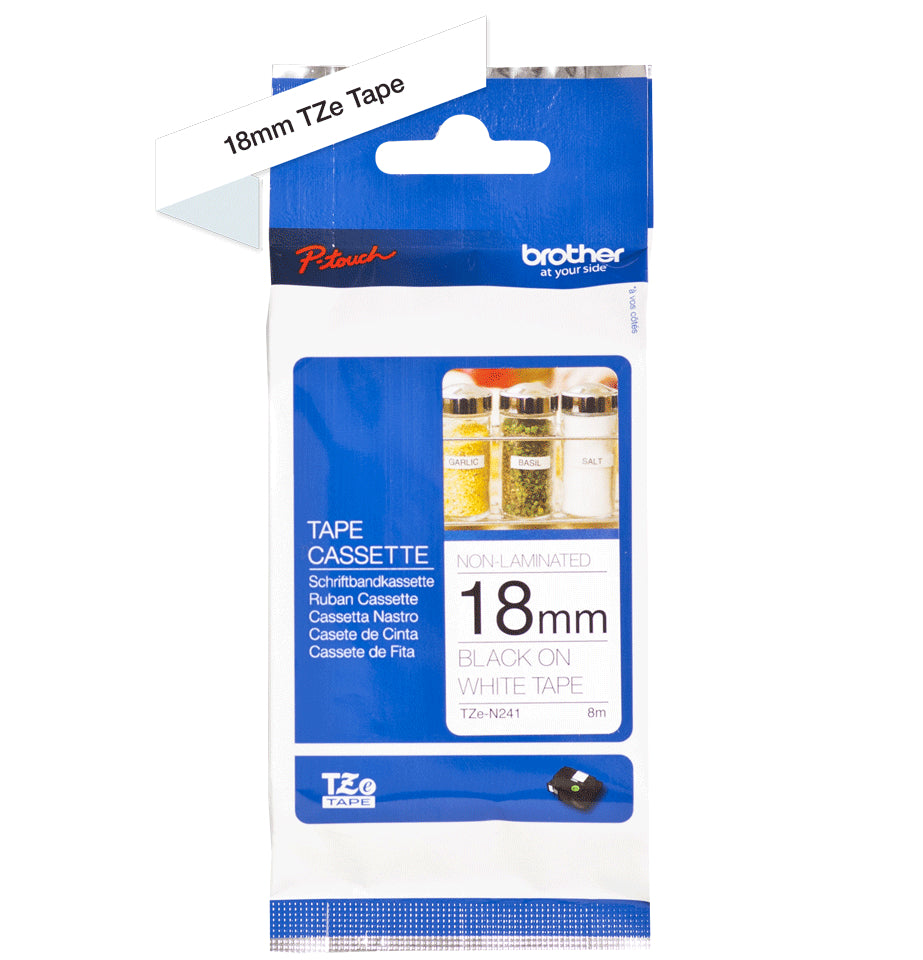 Ptouch Brother TZe-N241 Schriftband – schwarz auf weiss – 18 mm × 8 m, nicht laminiert – für Brother P-touch PT-300