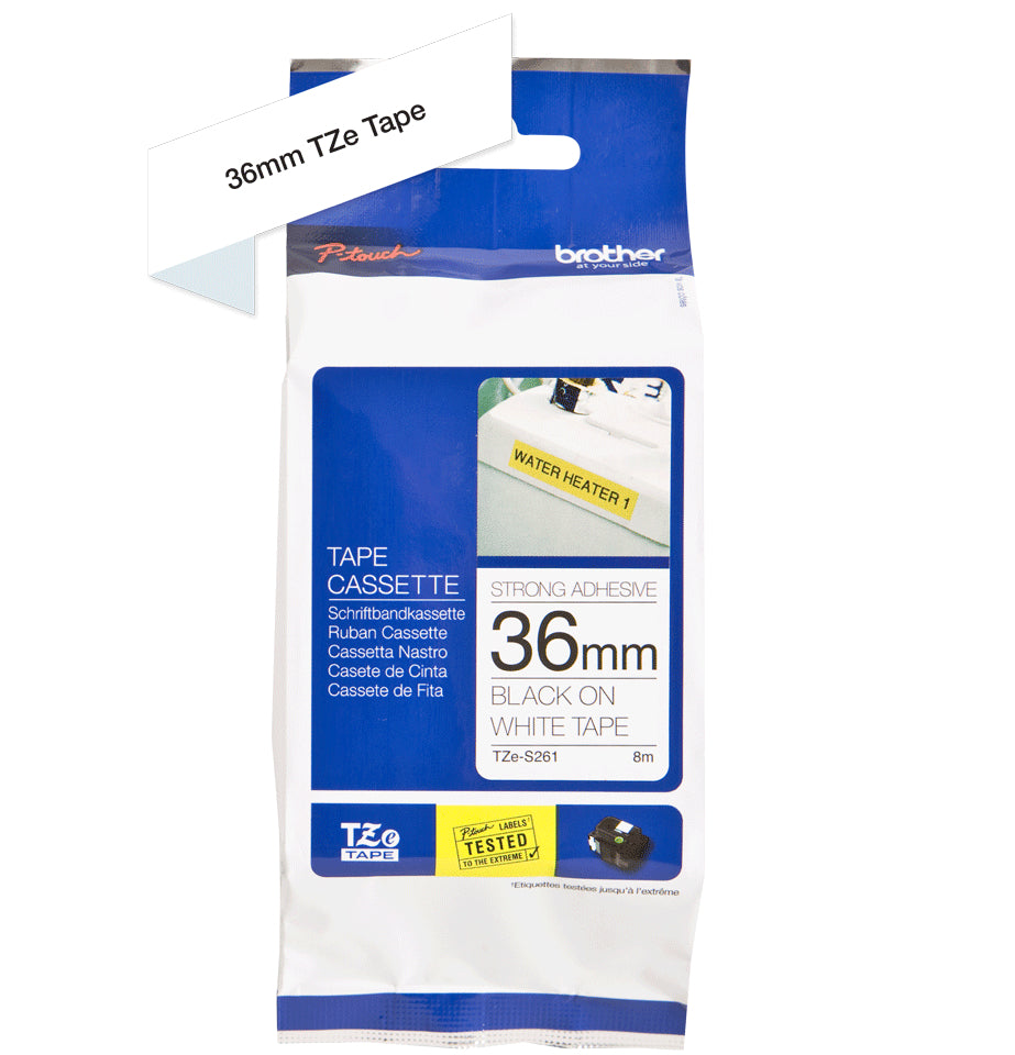 Ptouch Brother TZe-S261 extra stark klebendes Schriftband – schwarz auf weiss – 36 mm × 8 m – für Brother P-touch