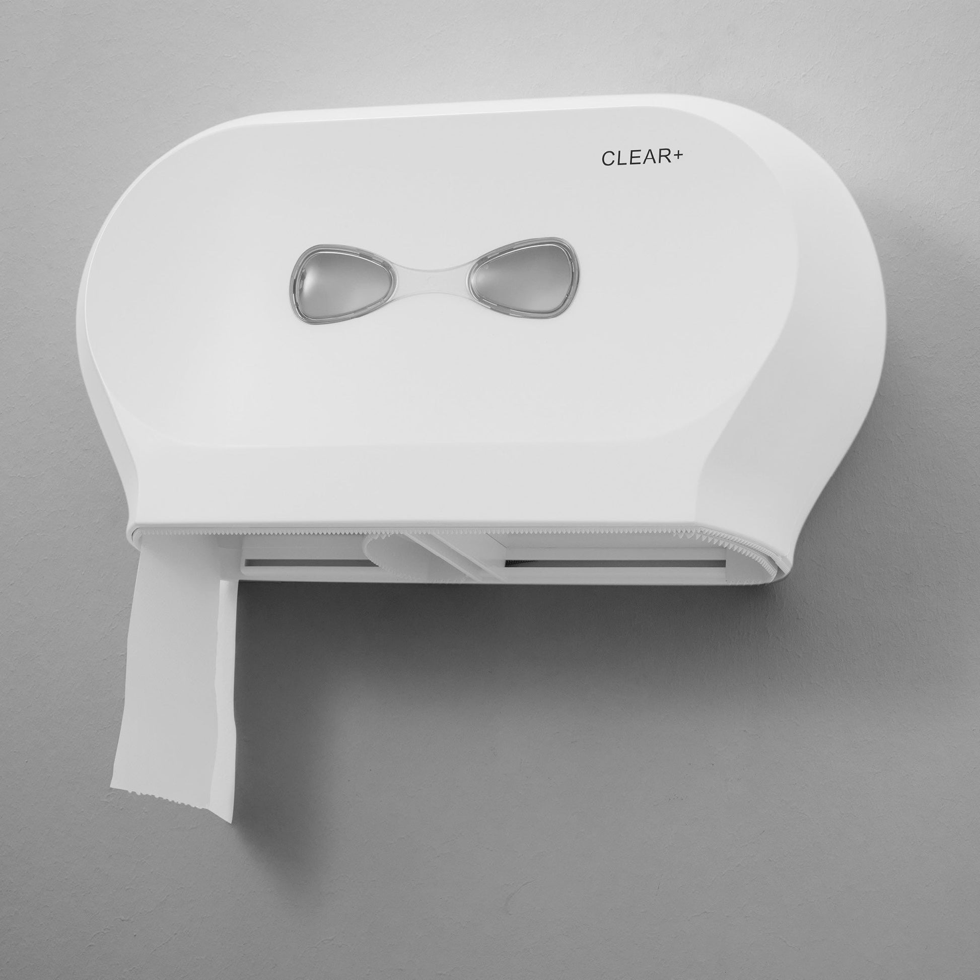 Clear+ Toilettenpapierspender – Polypropylen/ABS, weiss, für 2 Rollen (Midi, Ø 19 cm), abschliessbar