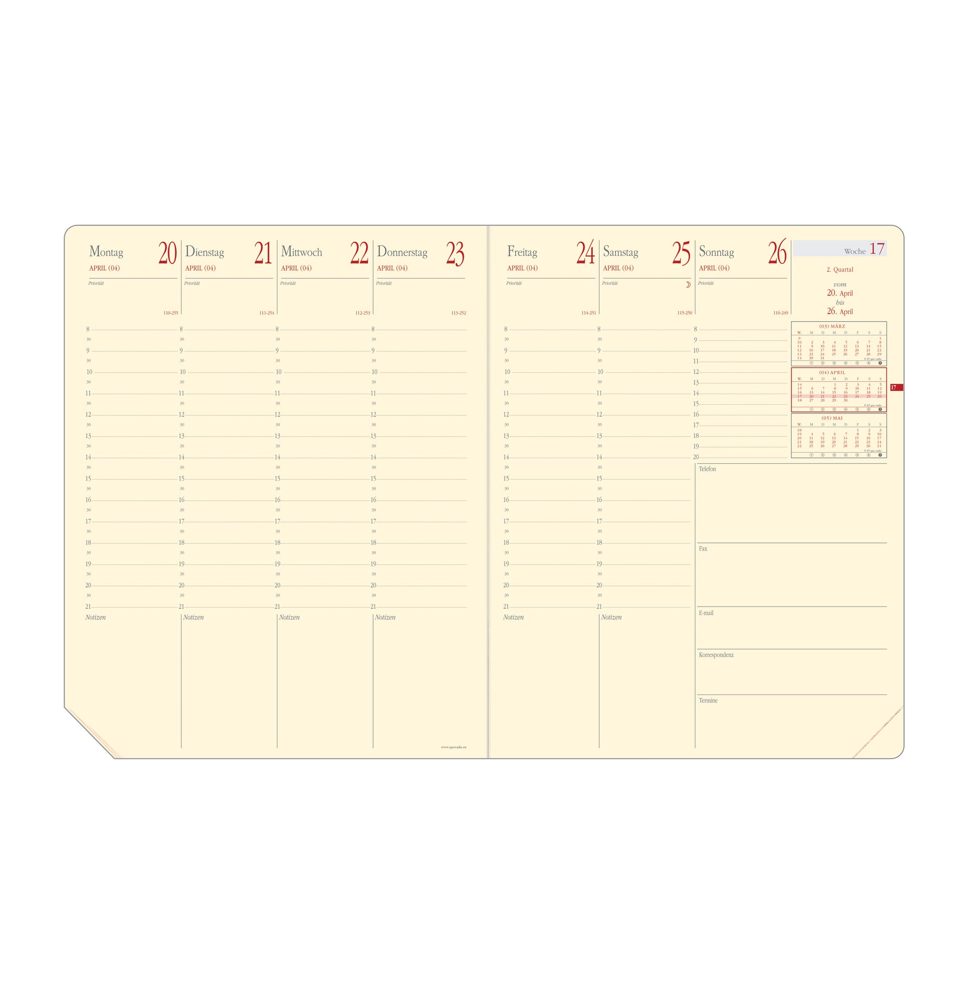 Quo Vadis PrePrestige – Kalendereinlage 2027, 1 Woche/2 Seiten, 21 × 26,4 cm, für Quo Vadis PrePrestige
