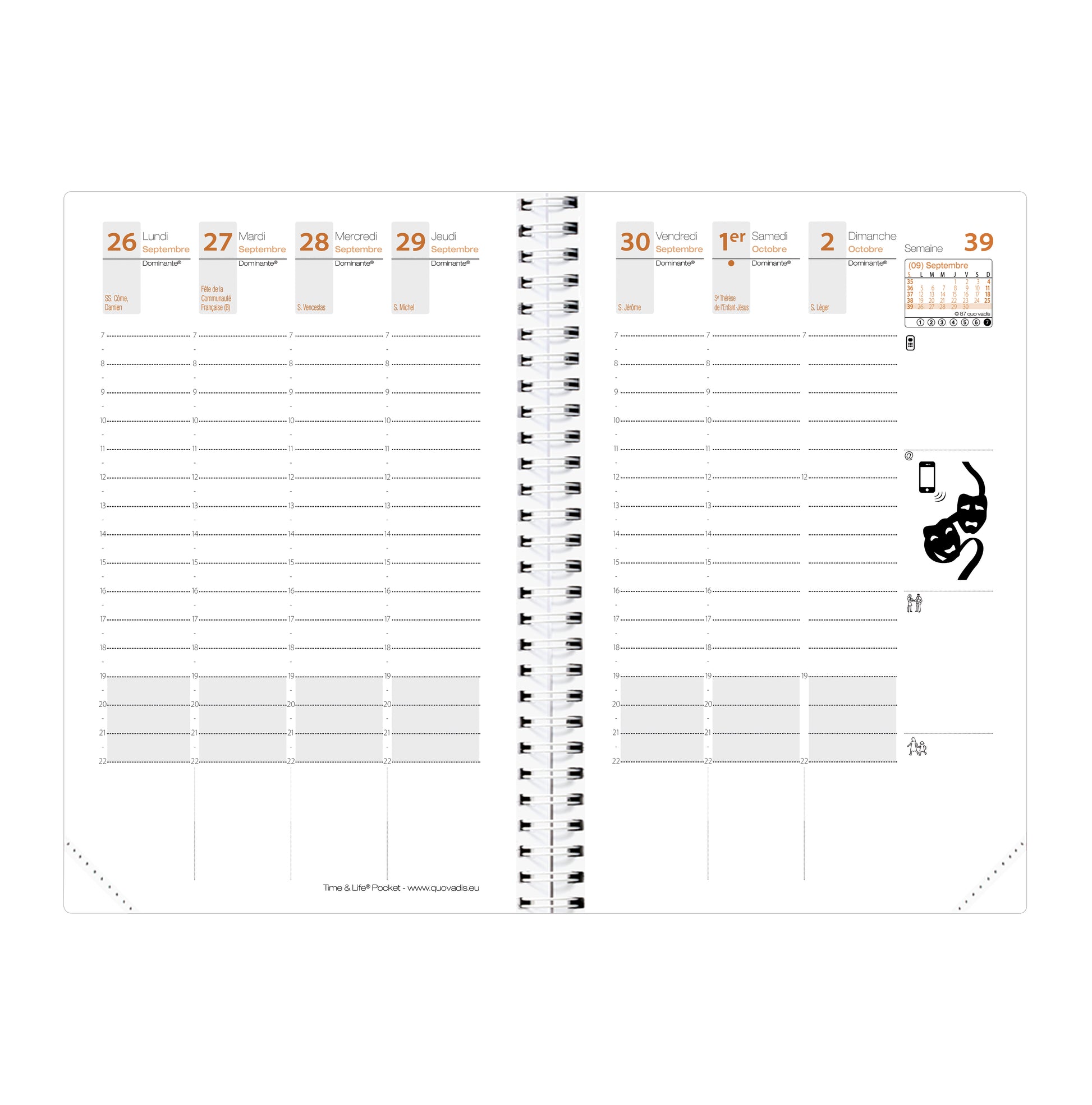 Quo Vadis Time & Life Pocket – Kalendereinlage 2027, 1 Woche/2 Seiten, 14,6 × 10,4 cm, für Time & Life Pocket